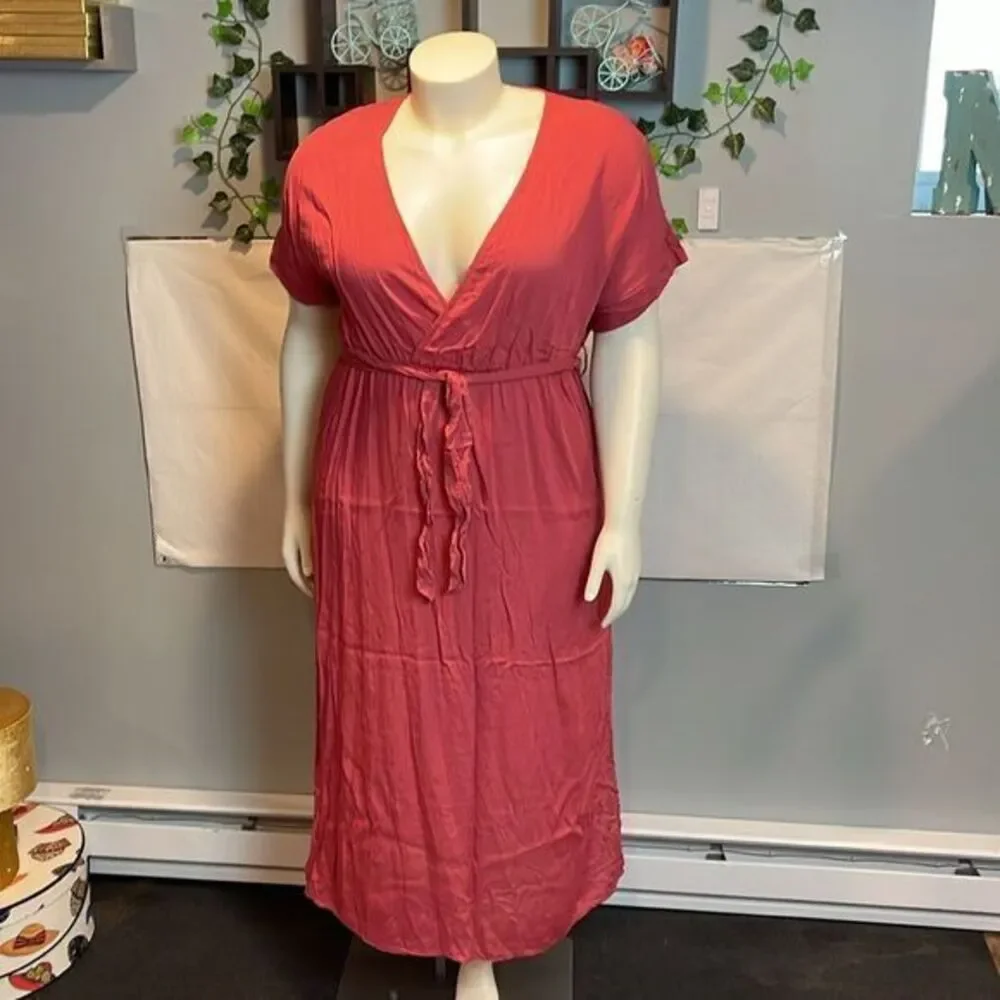 Cupshe Mauve Pink Surplice Ruched Maxi Draped‎ Wrap tie Waist Dress XL RefCPS062